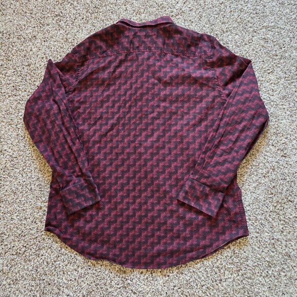 Robert Graham Mens 2XL Red Black Zigzag Pattern Long Sleeve Flip Cuff Button Up - Picture 2 of 8
